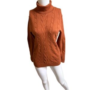Rust Orange Cable Knit Turtleneck Sweater